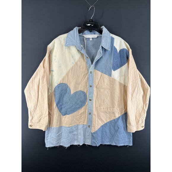 TRICIA FIX Heart Applique Button-Down Shirt - Neutral Combo Size X-Small - Picture 3 of 9